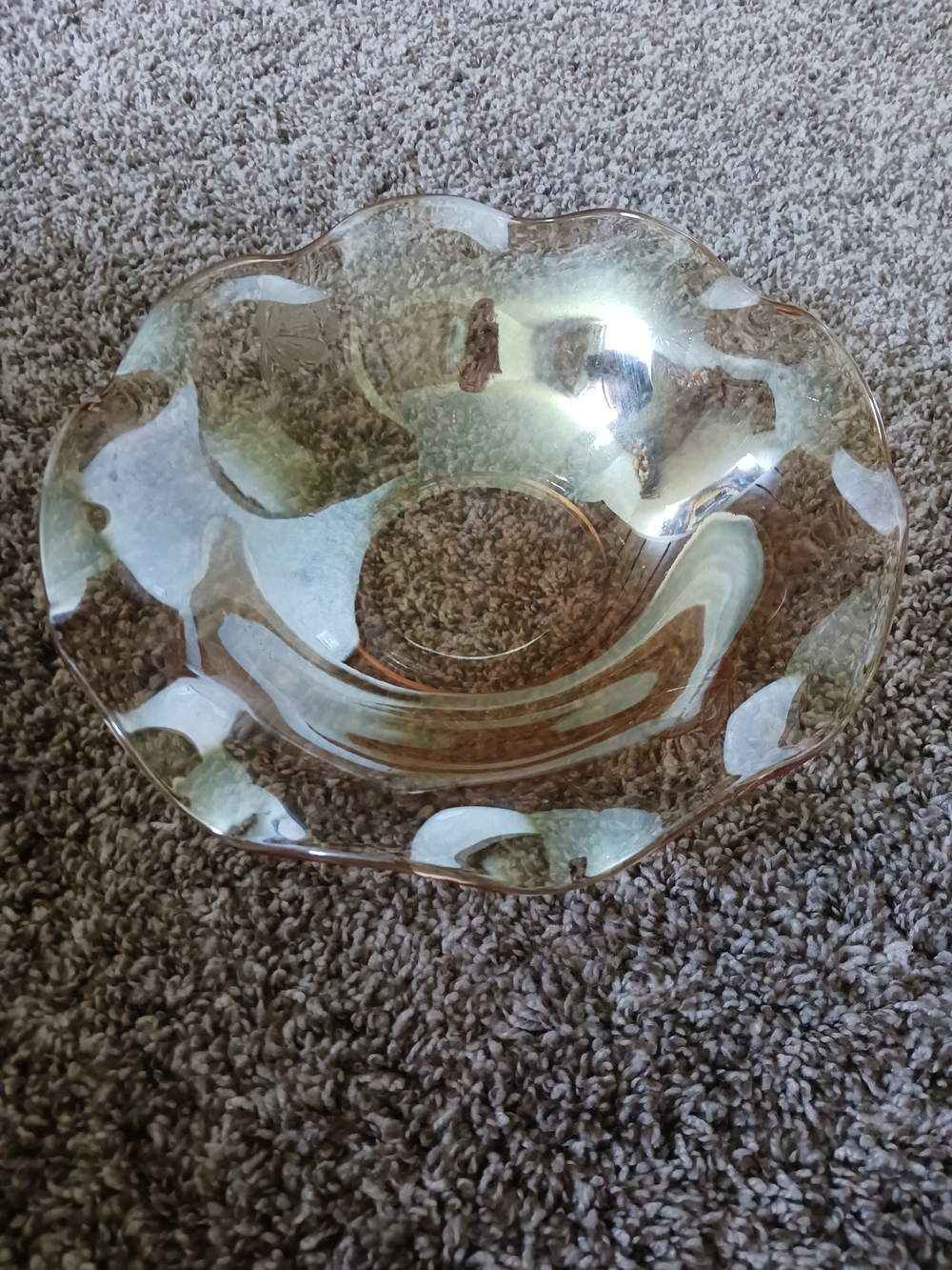Vintage Floragold Carnival Marigold Glass Ruffled Dish By Jeannette Glass